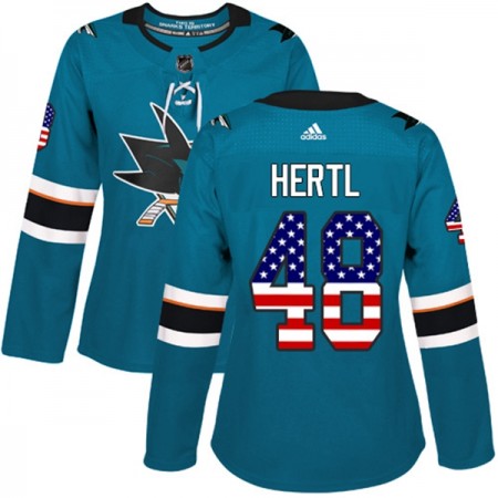 Nainen NHL San Jose Sharks Pelipaita Tomas Hertl 48 Adidas 2017-2018 Teal USA Flag Fashion Authentic